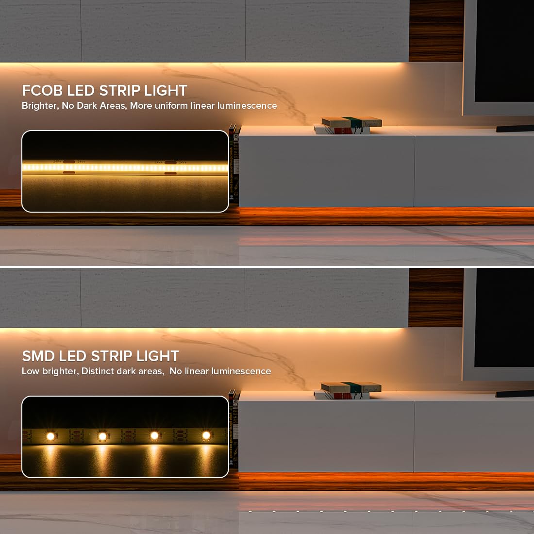 FCOB COB LED Strip Lights 16.4FT Dimmable DC 24V 480LEDs/m Warm White 2700K