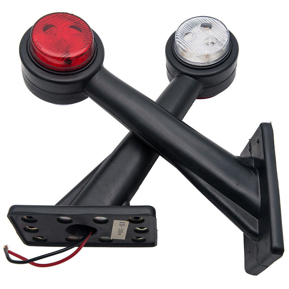 MASO 12V LED Side Outline Stalk Marker Lights - 2x 8 LED, White/Red, 20CM for Trailer, Truck, Caravan