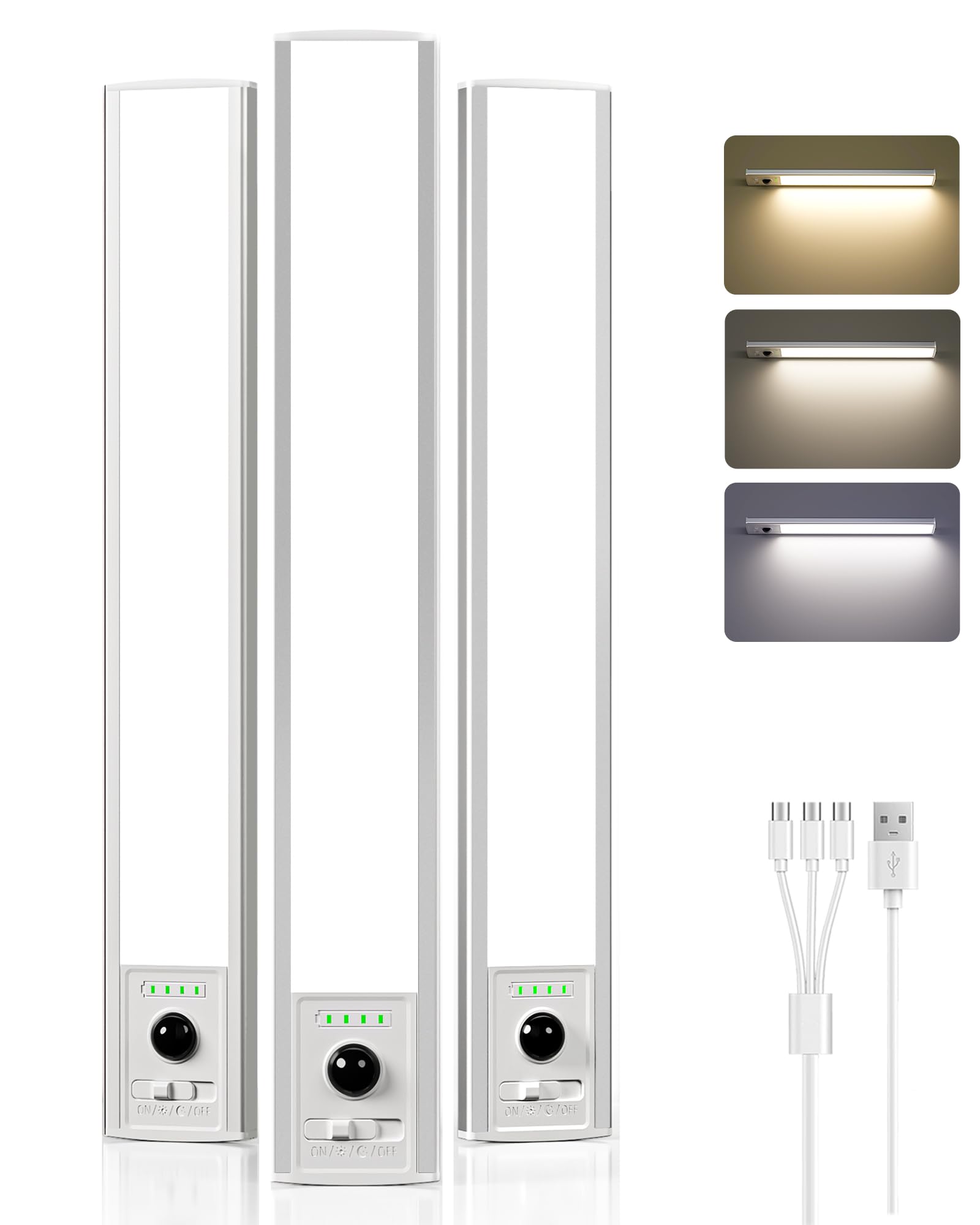 Ezvalo 12Inch Under Cabinet Lighting Wireless With Battery Indicator  2500Mah Rechargeable Motion Sensor Light Indoor  96 Led Under Counter Lights For Kitchen Closet  3 Color Temps  Dimmable  3 Pack