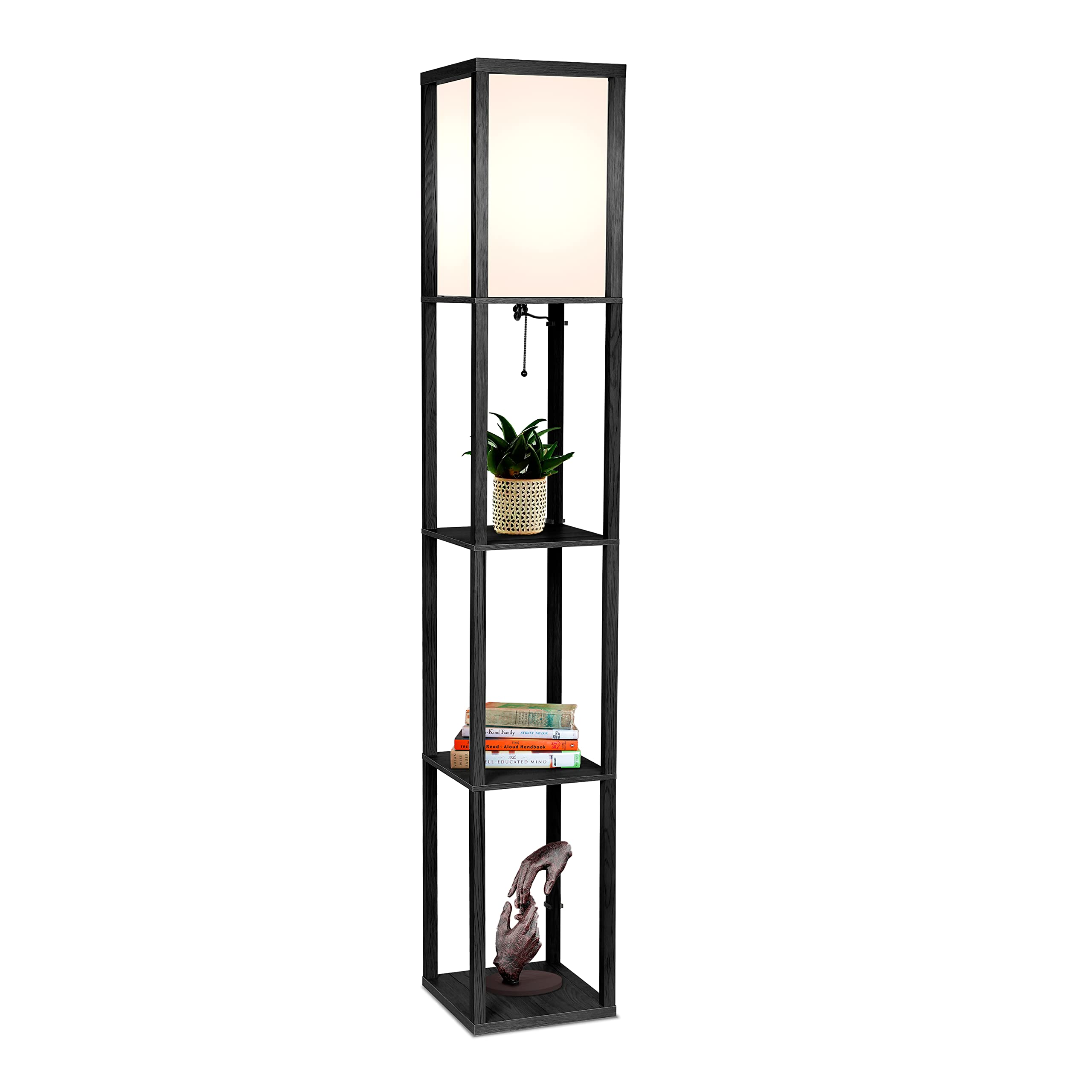 Brightech Maxwell Modern Shelf Floor Lamp, Led Bulb, Classic Black, Regular Size, Wood, Perfect For Living Room, Bedroom, Office