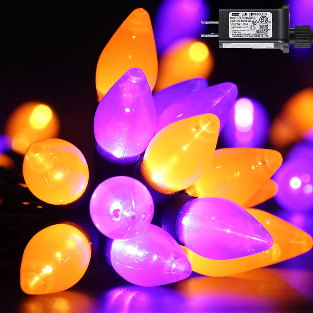 RECESKY Halloween String Lights - 50 LED, 24Ft, Orange & Purple, 8 Modes, Plastic, Plug Model LCHLED100L/2F