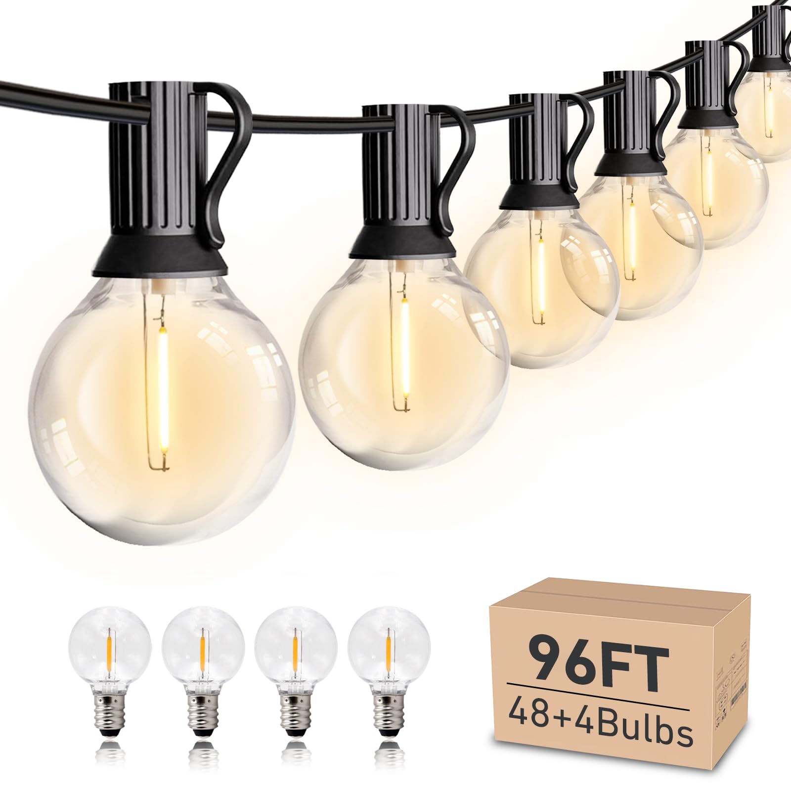 HISTAR 96 ft Outdoor String Lights 52 Led Waterproof G40 Bulbs, Patio Lights for Decorating Yard, Porch, Deck, Fence, Balcony, B