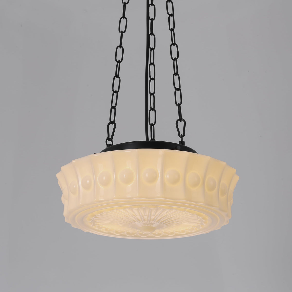 Fctwaks Schoolhouse Pendant Fixtures, 14'' Mid Century Modern Brass Gold Milk Green Glass Pendant Light, Adjustable Height, Vint