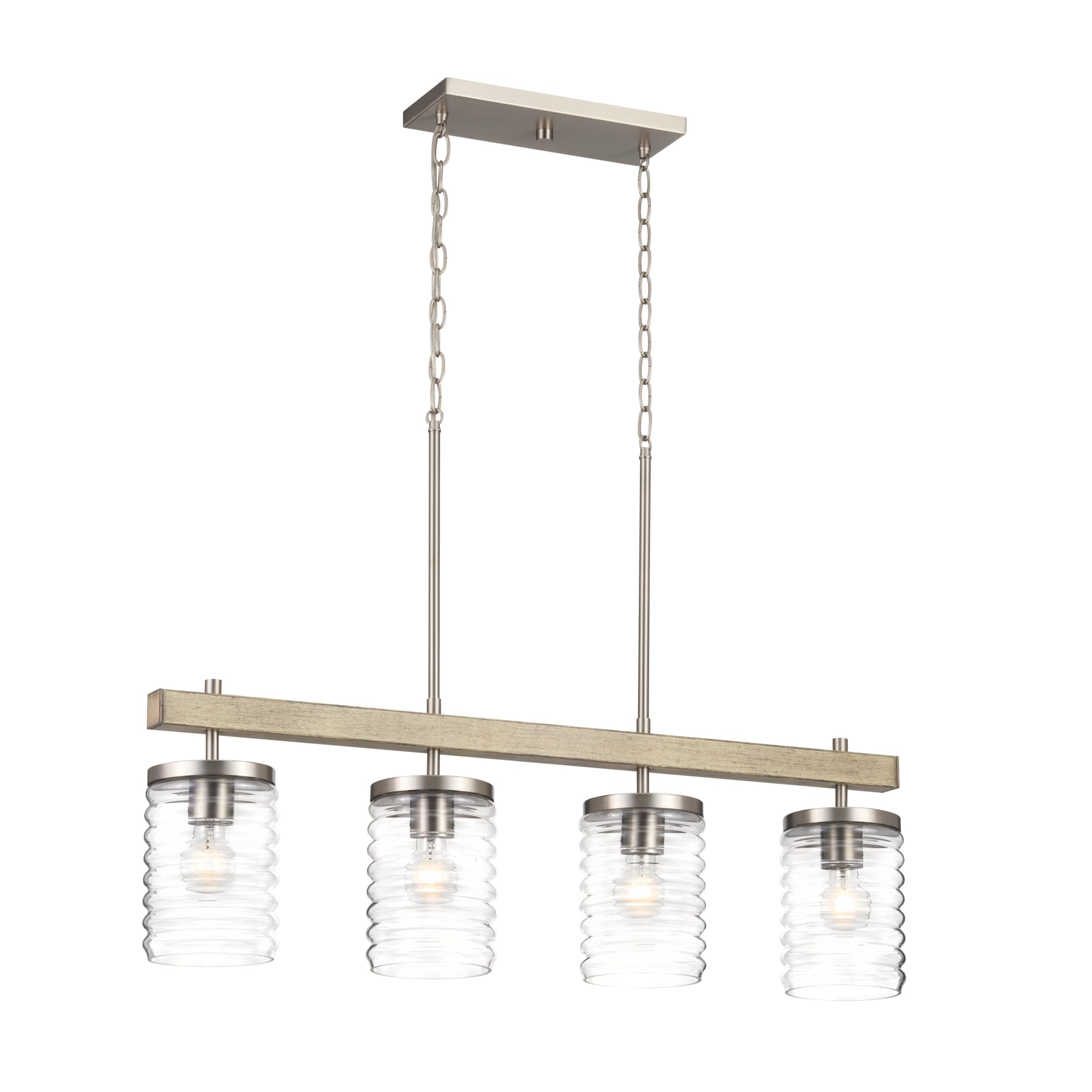 Kichler Maritime 4-Light Linear Chandelier in a Classic Brushed Nickel Finish with a Clear Horizontal Ribbed Glass Shade, 82399