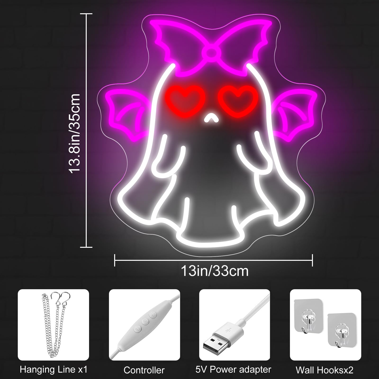 Bat Ghost Neon Sign Spooky Halloween Neon Decor Gothic Style For Halloween Decor Unique Gift For Kidroom Decoration Funny Bedrooms Wall Art Party  14.2X13