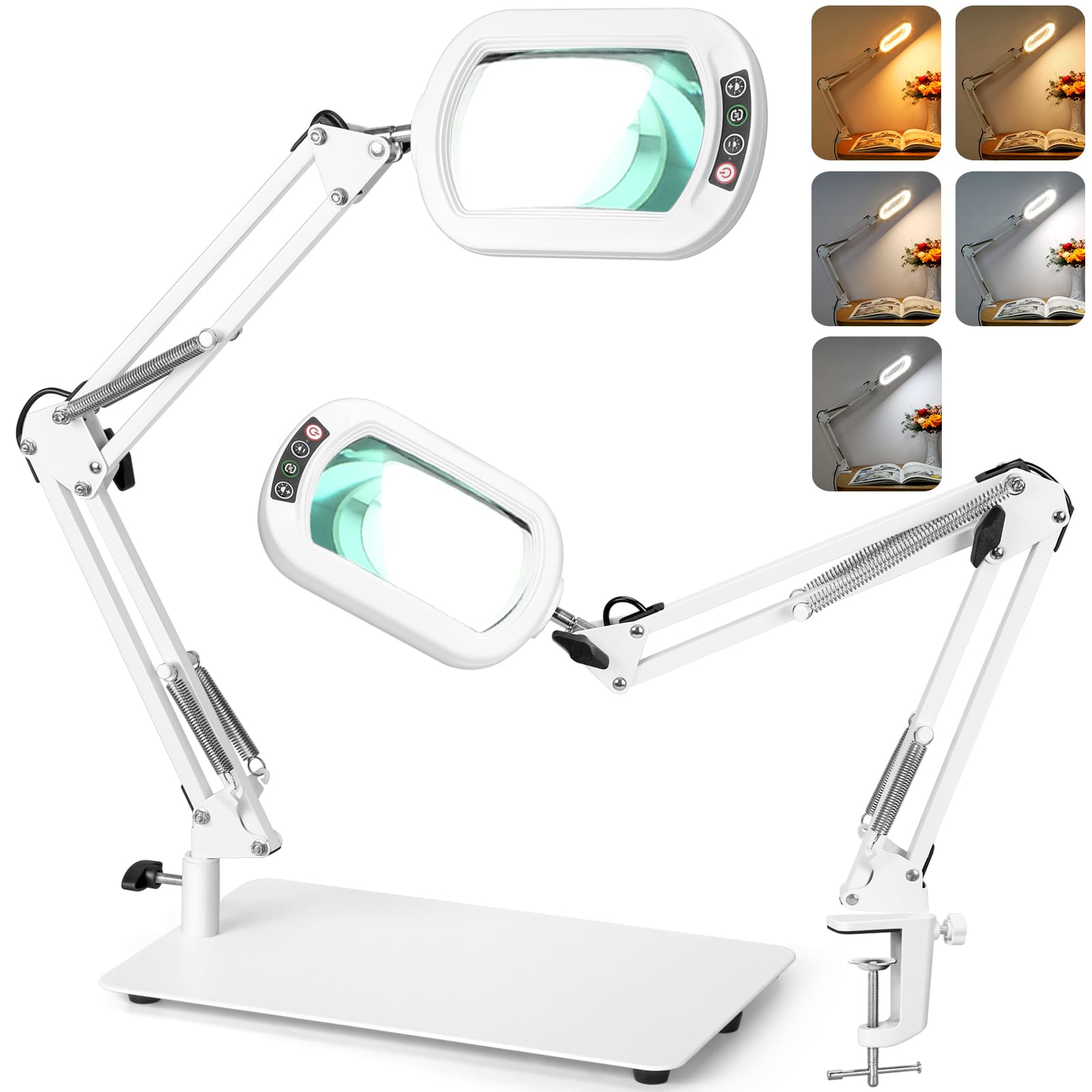 Veemagni 10X Rectangle Magnifying Glass with Light and Stand, 5 Color Modes Stepless Dimmable, 2-in-1 LED Lighted Desk Lamp & Cl