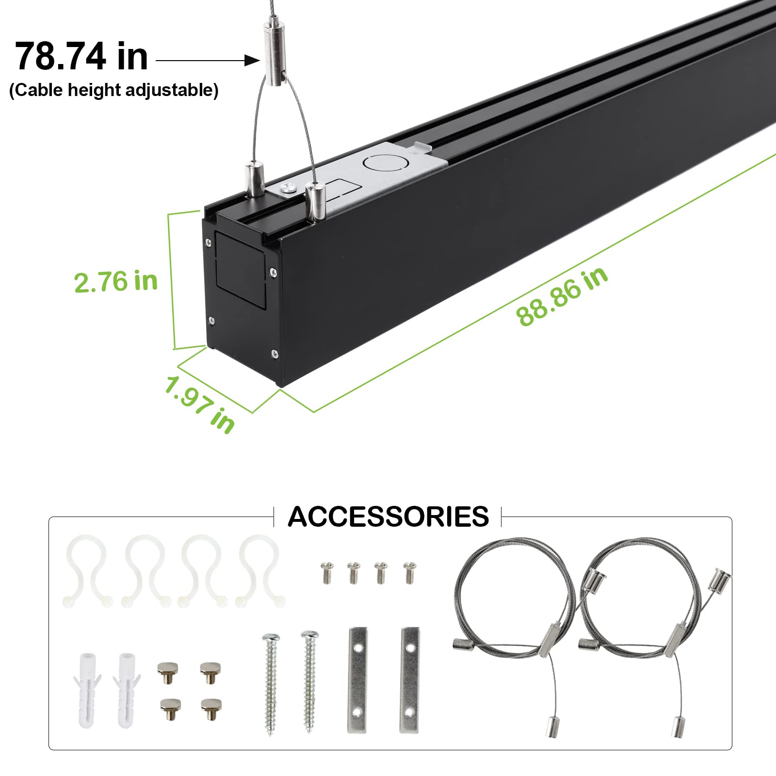 Hykolity 8Ft Linkable Led Linear Light  80W 9200Lm 3000K/4000K/5000K Cct Selectable  0-10V Dimmable Architectural Led Suspension Office Lighting Fixture For Market  Garage  Etl 4 Pack-Black