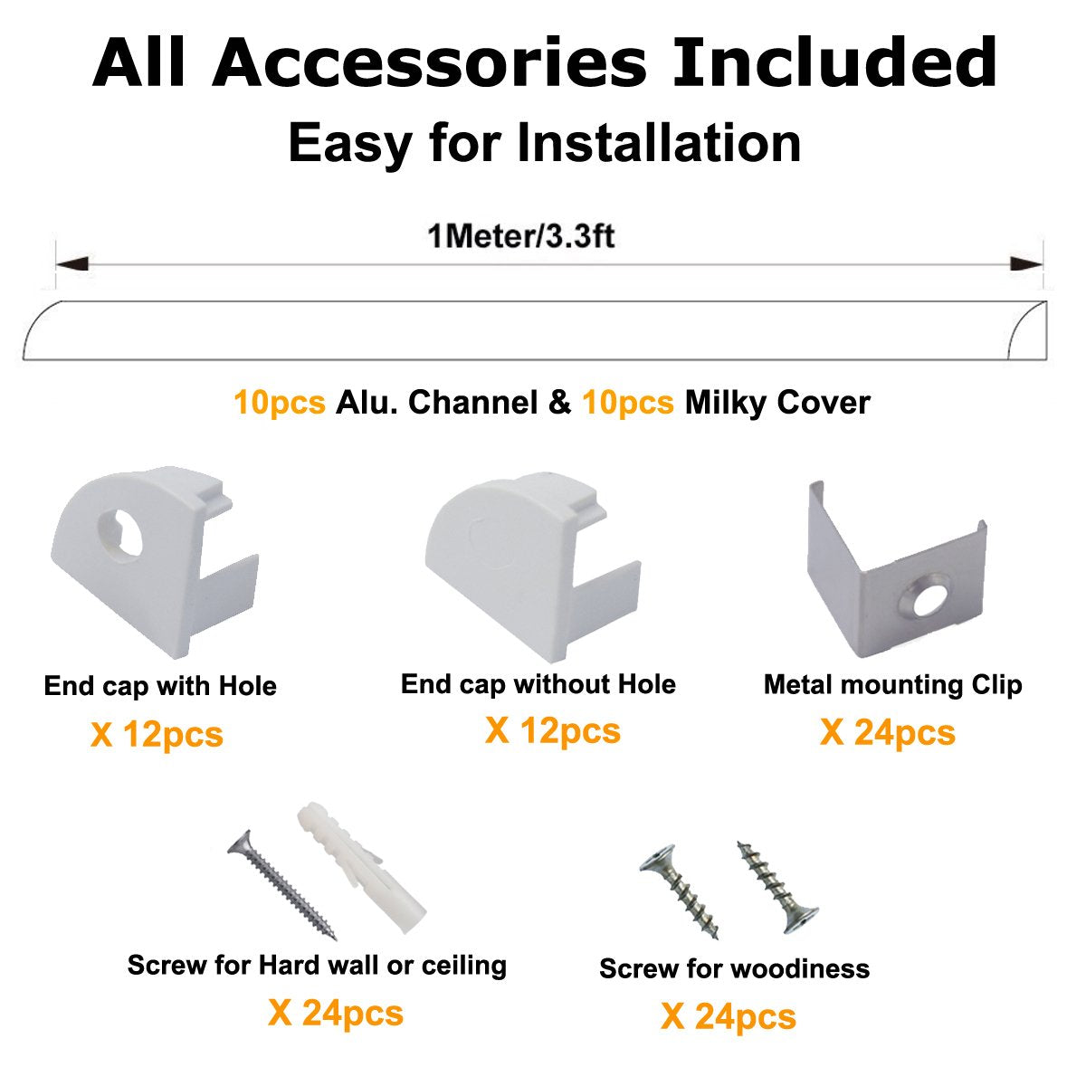 hunhun V Shape LED Aluminum Channel System, 10-Pack, 3.3ft, Silver, Model CH-01-10, Easy Installation