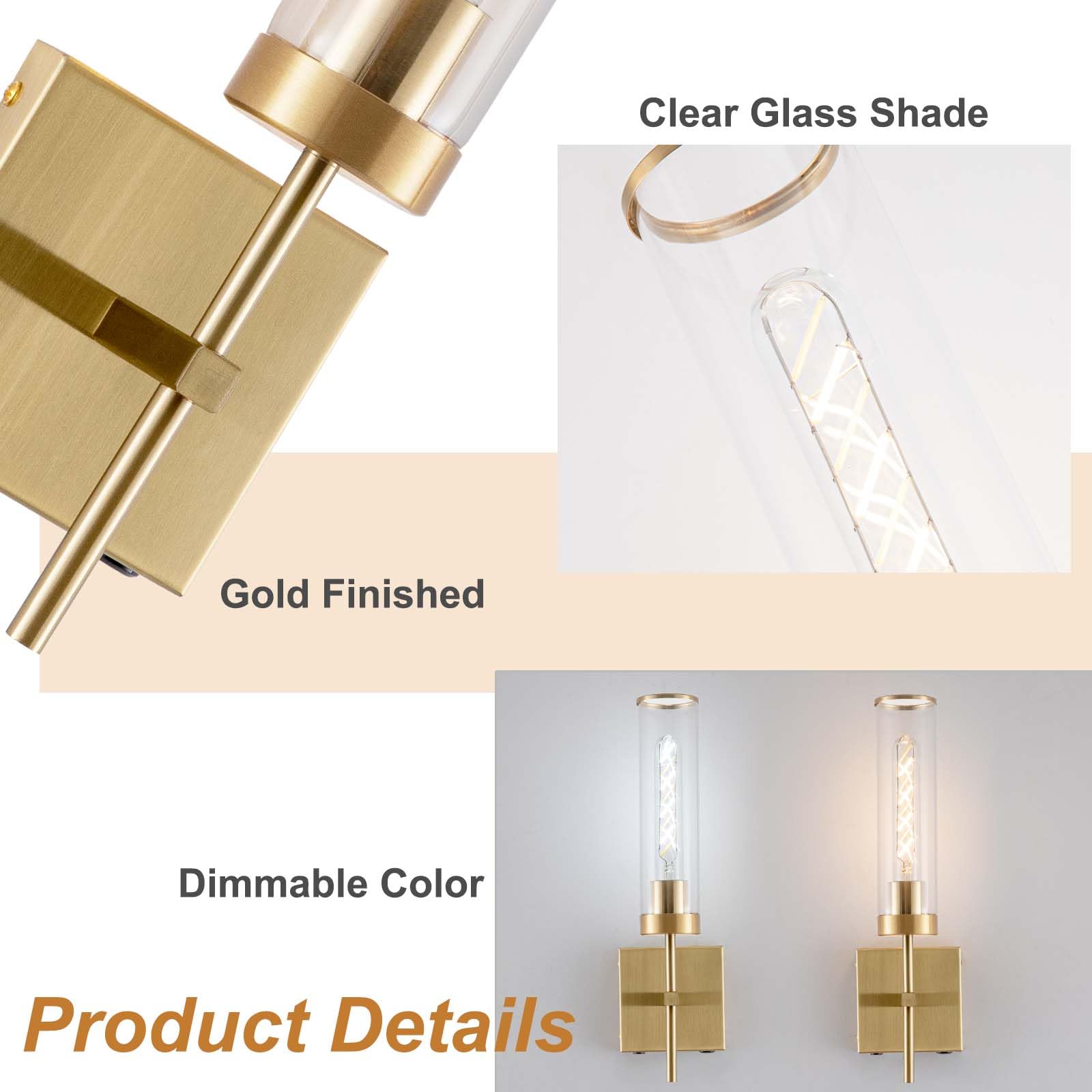Loiogohot Gold Battery Operated Wall Sconce, Dimmable Touch, 2 Color Temperature, 8000mAh, Model WL-BN2426-GD-ME-Two