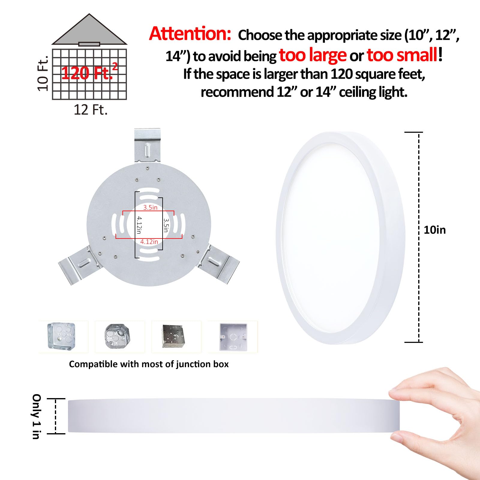 10 Inch Led Flush Mount Ceiling Light, Slim Dimmable Ceiling Light For Kitchen, Bedroom, Metal And Glass Flush Ceiling Light Fix