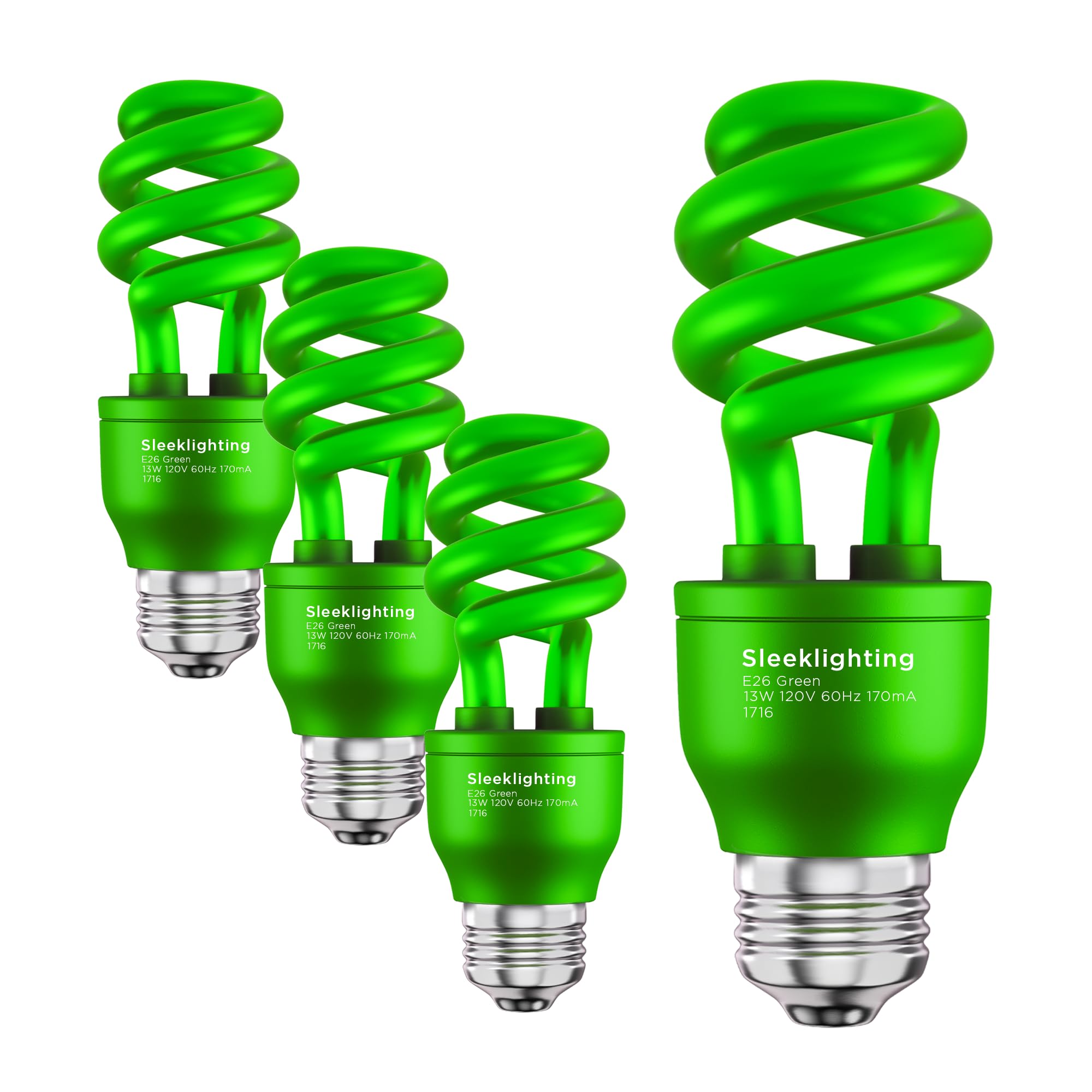 SLEEKLIGHTING 13 Watt Green CFL Light Bulb - UL Approved, 120V, E26 Base, Pack of 4