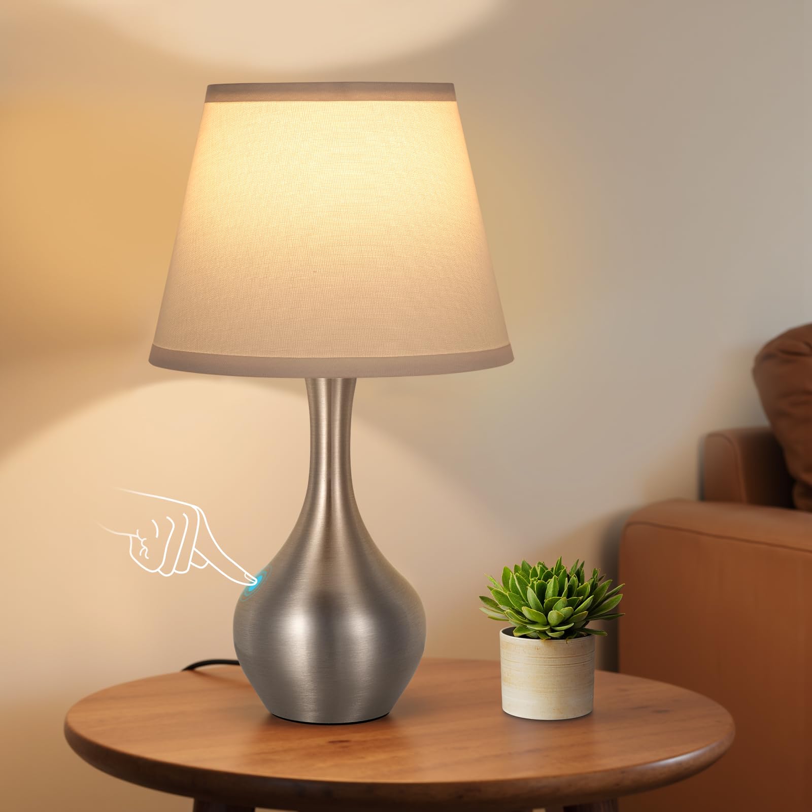 Seealle Touch Table Lamp for Bedroom  3-Way Dimmable Small Bedside Lamps for Night Stands with Wires  Silver Desk Lamp for Kids Room  Office  Living Room  End Table(LED Bulb Included)
