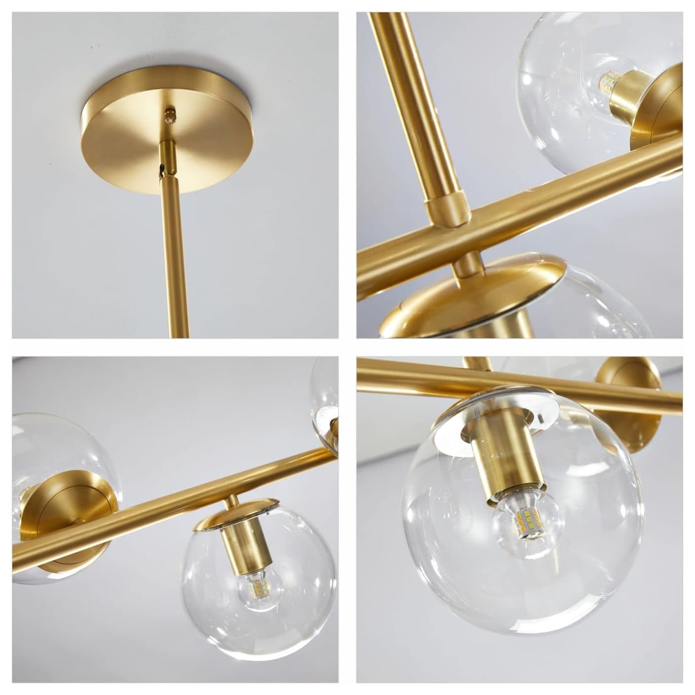KCO 7-Light Sputnik Chandelier, Brass & Clear Glass, Modern Pendant Lighting for Kitchen Island, Dining Room, Model L1043-GC