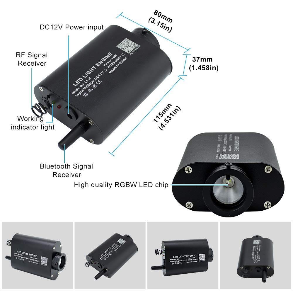 Azimom 16W Car Use Sound Activated Fiber Optic Light Box Engine Music Sensor Mode Rgbw App/Remote Control Starlight Engine Driver For Car Indoor Star Lighting Decoration
