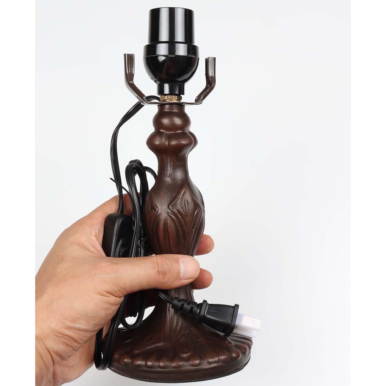 Bieye B10718 Antique Brown Table Lamp Base With E26 Light Socket For 8-Inch Tiffany Style Stained Glass Lampshade