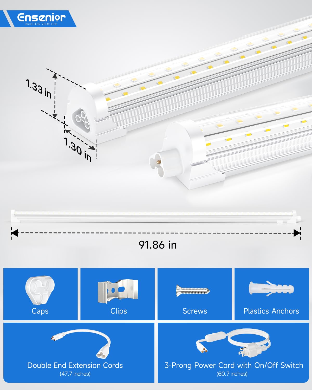 Ensenior 4 Pack 8 Ft Led Shop Lights, 6000K Clear White, 10000Lm Super Bright, 72W Equivalency 936W, Commercial Bay Lighting, U-