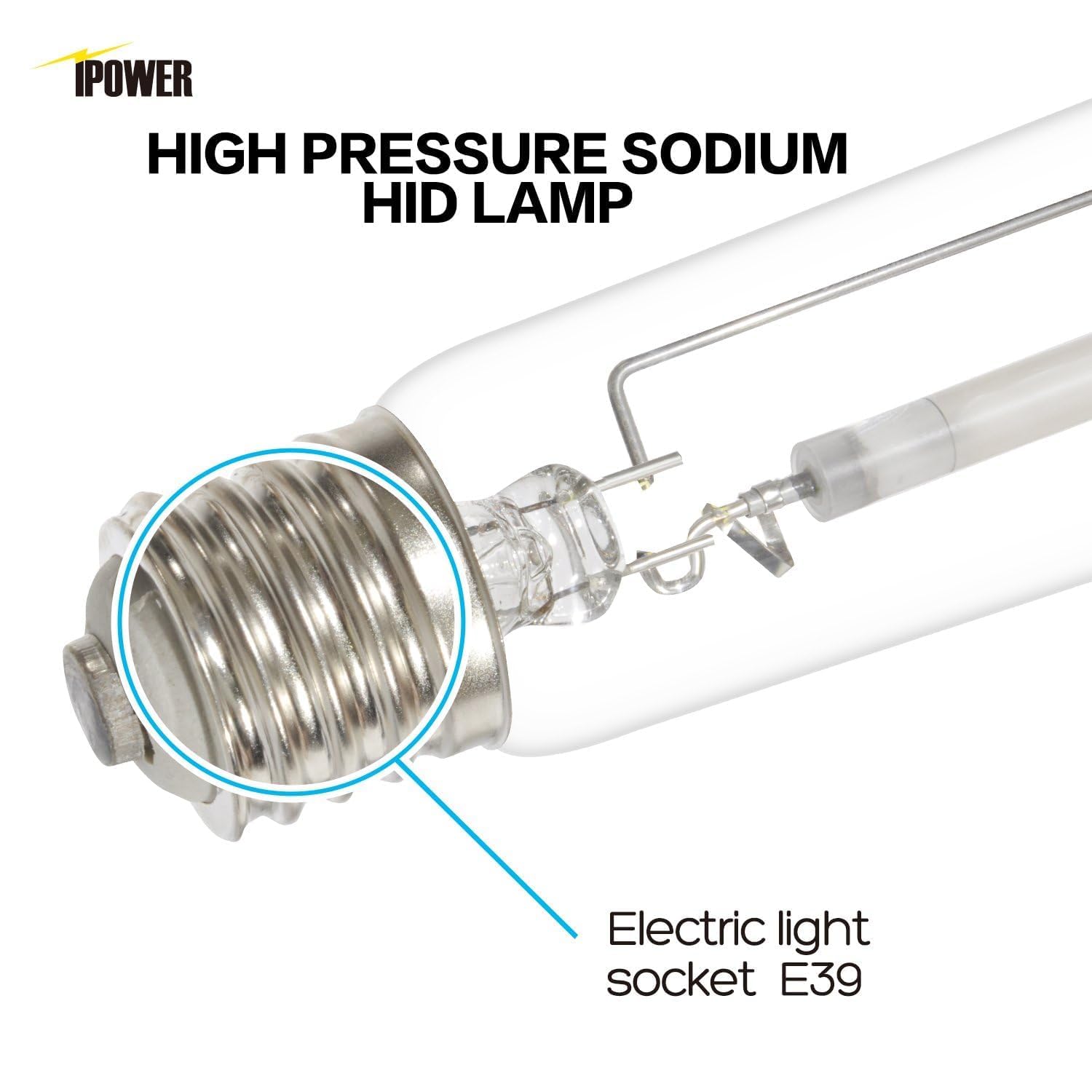 iPower 600W HPS Grow Light Bulb - High PAR Enhanced Red/Orange Spectrum, Glass, 2100K, Ideal for Plant Growth, White