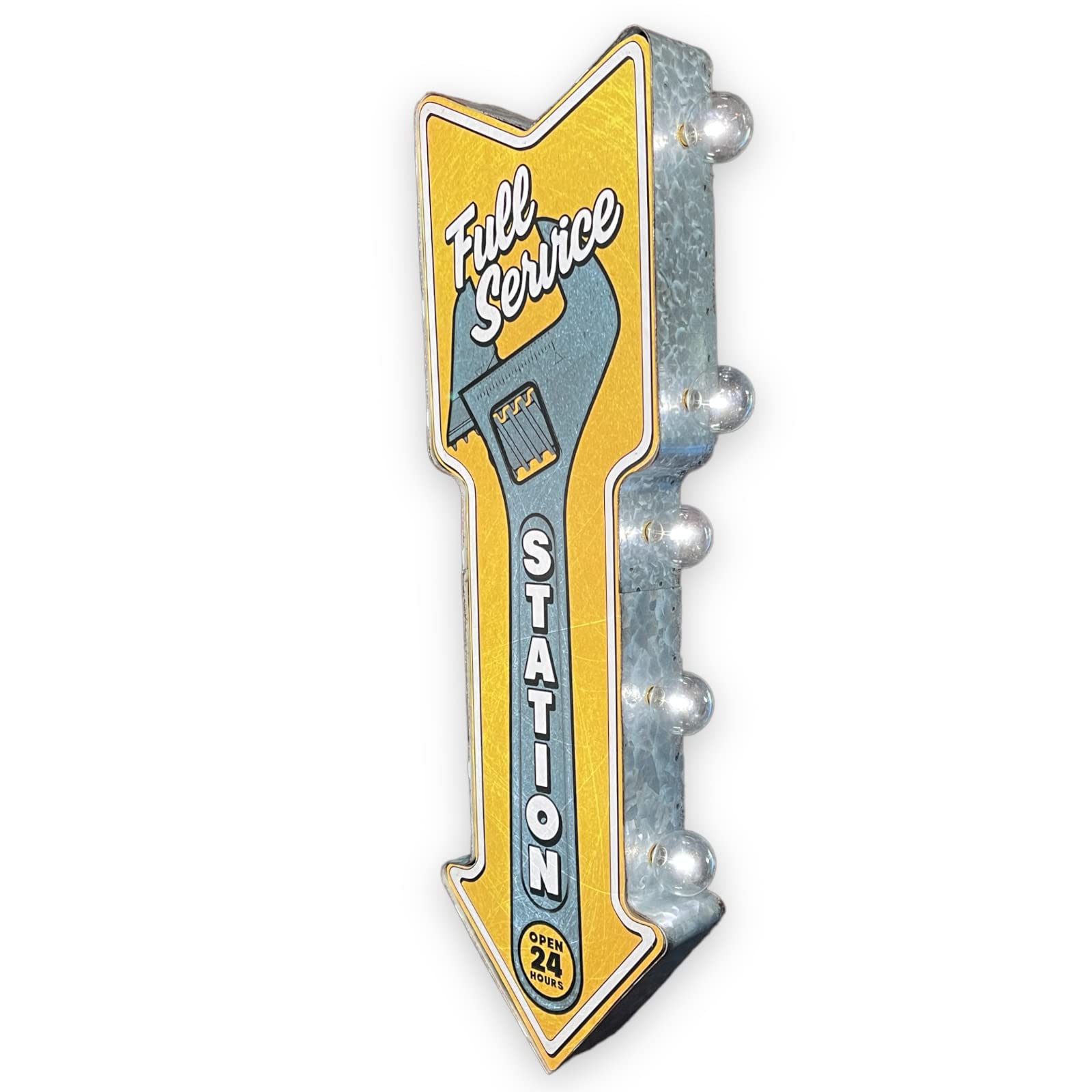 American Vintage Sign Co. Double-Sided Marquee Sign, Metal, LED Bulbs, 26” x 3” x 8”, Full Service Station, Model AVSC-5016