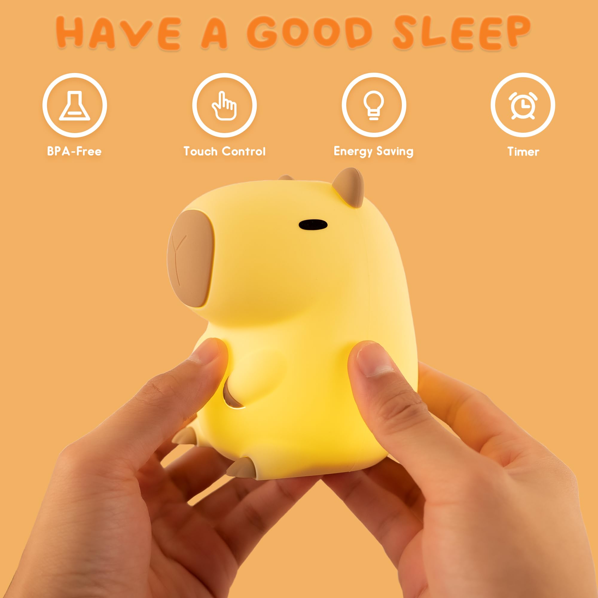 Uneede Capybara Night Light, Cute Animal Silicone Nursery Night Light Rechargeable Table Lamp Bedside Lamp With Touch Sensor For Bedrooms, Living Room