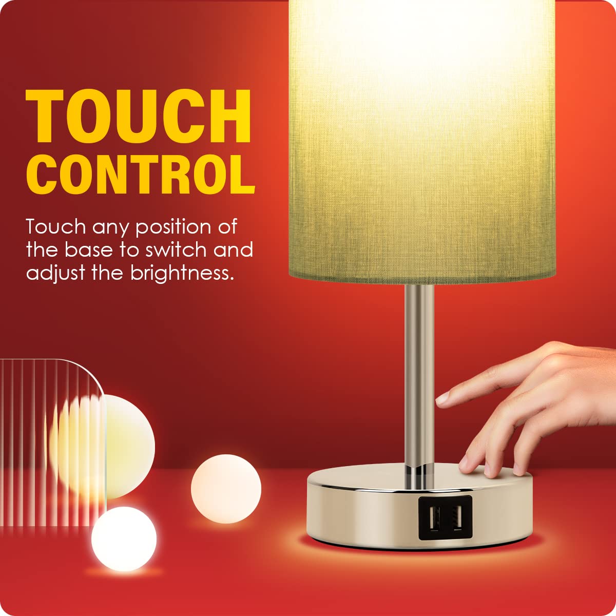 Yarra-Decor Touch Control Bedside Lamp with USB Port, 3 Way Dimmable, Light Denim Blue Shade, LED Bulb Included