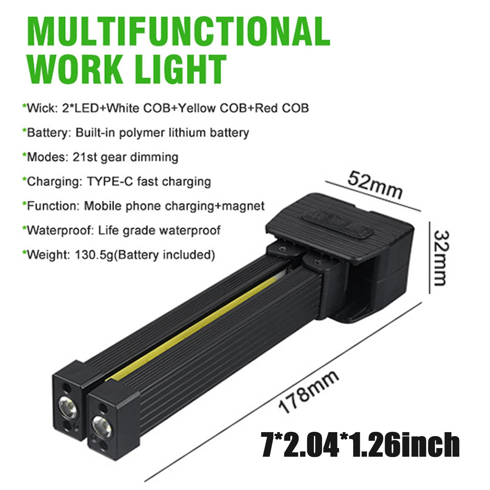 Gym Lamp for Posing,7th Gear Dimming,Portable Magnet LED Flashlight with Hanging Hook,Handheld USB Rechargeable Worklight,Magnet