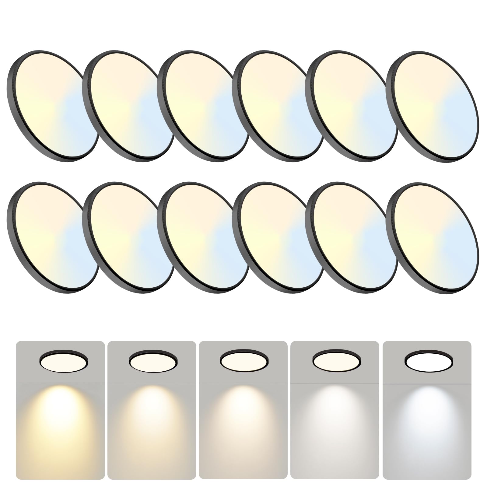 WKONCLDY 7.5Inch LED Ceiling Lights, 5 Colors Selectable, Ultra Thin Flush Mount, Black, Model XDD