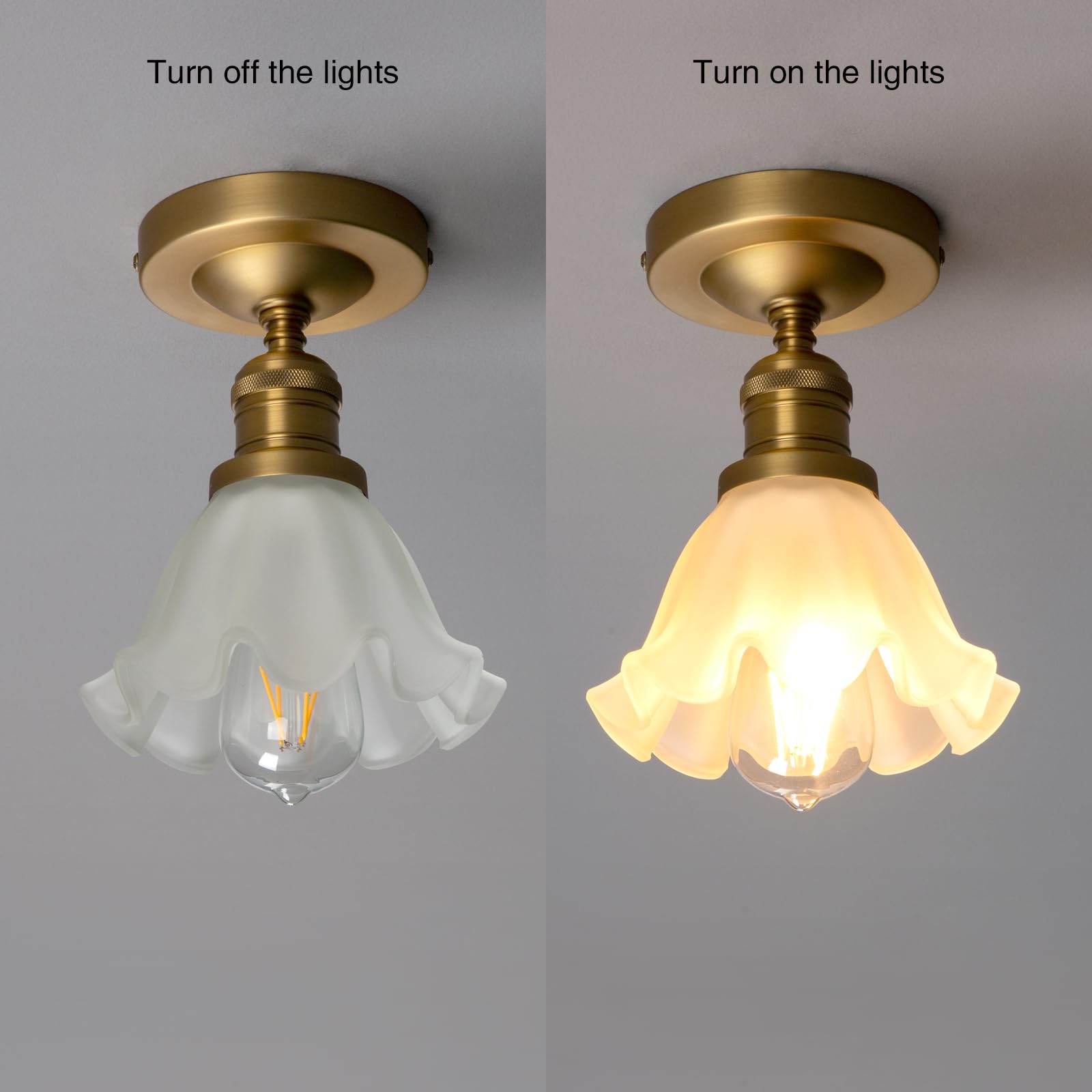 Permo Modern Semi Flush Mount Ceiling Light Hallway Ceiling Lights Fixtures With White Glass Shade, 1-Light (Antique)