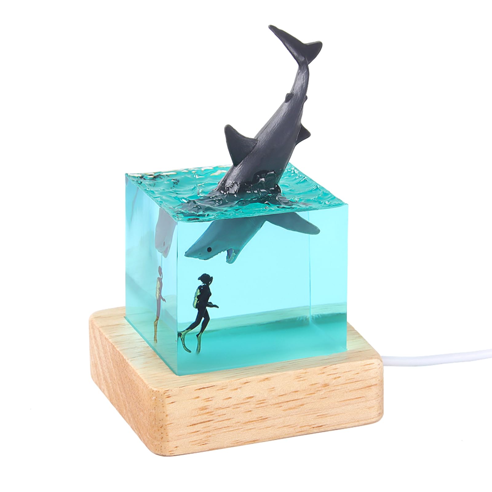 DAVID ROCCO Deep Sea Diving Night Light Shark & Diver Table Lamp, Unique Handmade USB Stand, Diverse Colors, Model SGT-RNL
