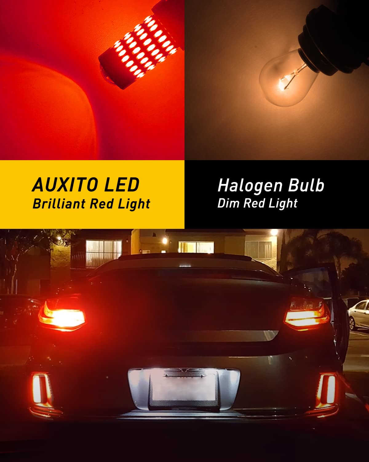 Auxito Upgraded 3157 Led Bulbs Red, 500% Brighter 3056 3156 3057 4157 Led Bulbs 102-Smd Chipsets With Projector For Brake Lights