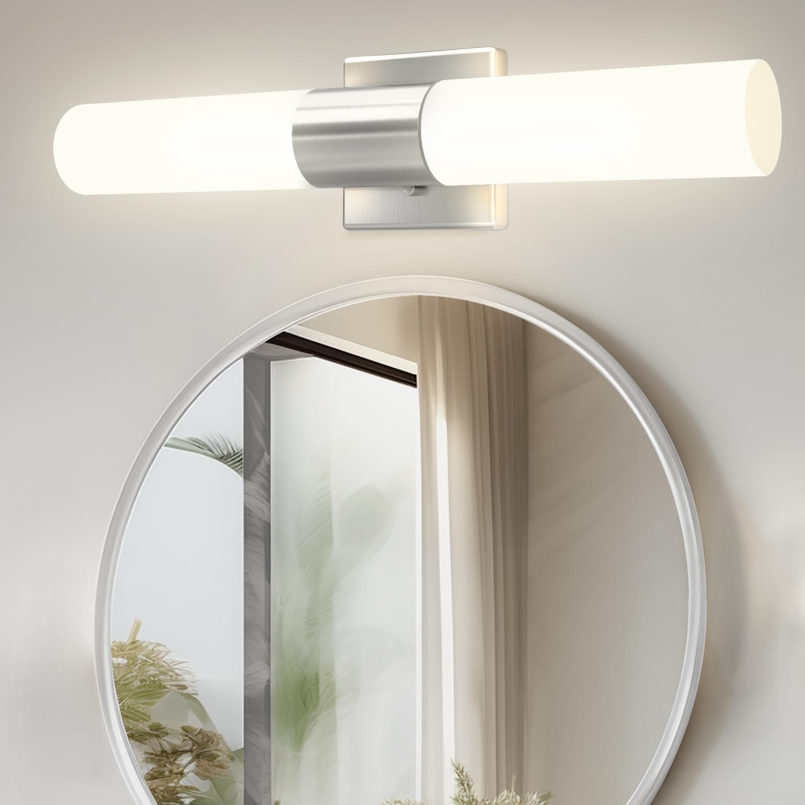 Kalium Bathroom Wall Sconces Set of 2, 21 Inch Modern Vanity Lights, Frosted Glass Shade, Brushed Nickel Finish, Model WL052A-BN