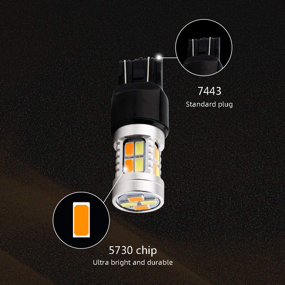 Grandview 7443 LED Light Bulbs 2-Pack, 400LM Amber/White Switchback, 12V, 5730 20SMD, 6500K-8000