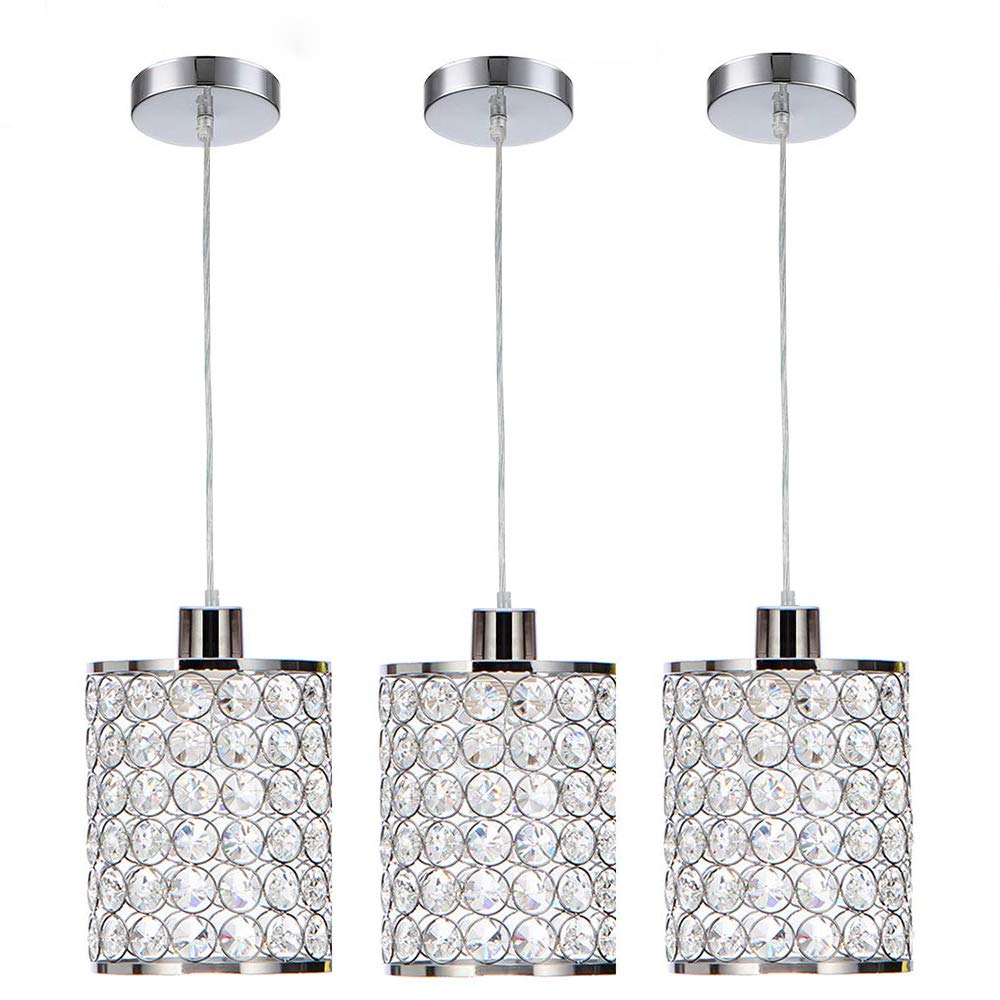 Cuaulans 3 Pack Crystal Pendant Light, Modern Chrome Kitchen Island Pendant Lighting,Cord Adjustable Bar Ceiling Hanging Lights