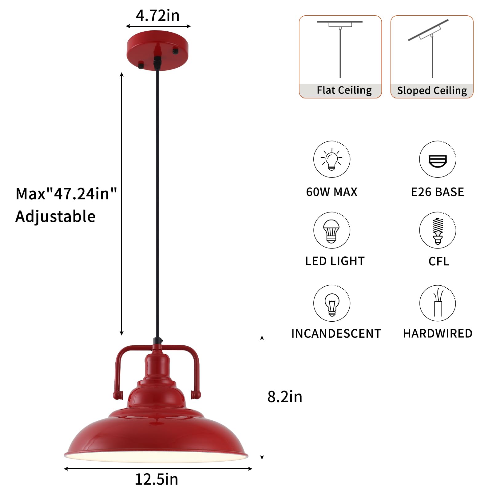 Sesiment Red Farmhouse Pendant Lights 3 Packs, Metal Pendant Lights Kitchen Island, Industrial Pendant Light, Hanging Island Pen