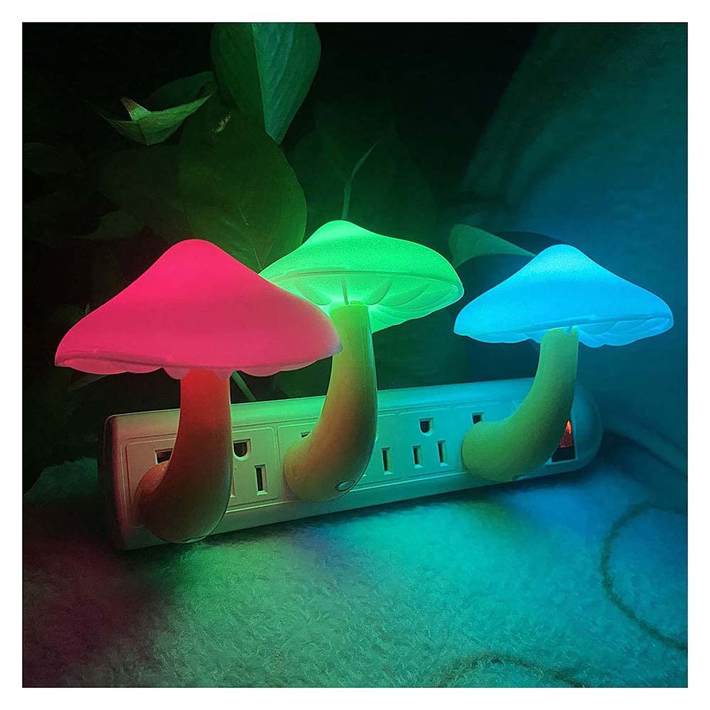 UTLK Plug-in LED Mushroom Night Light with Dusk to Dawn Sensor, 7-Color, Plastic, Model NL558 for Kids and Children