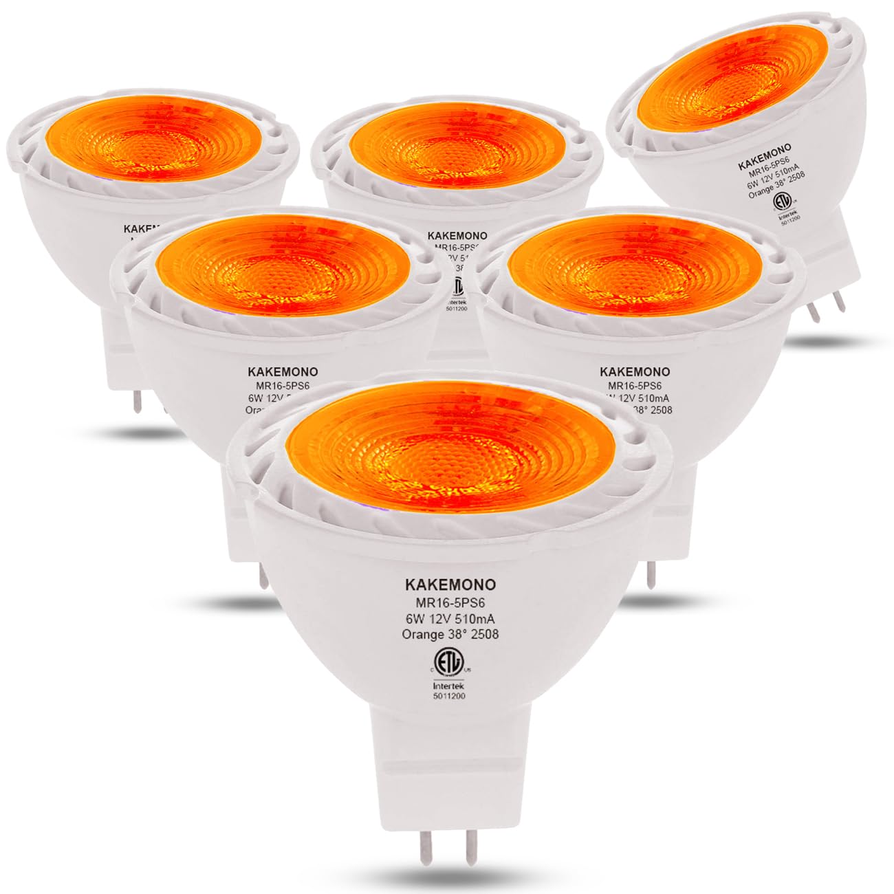 Kakemono Orange Mr16 Gu5.3 Led Bulbs 6W 12V Low Voltage Mr 16 Orange Bulbs For Halloween Holiday Outdoor Landscape Yard Party Decoration Lighting Pack Of 6