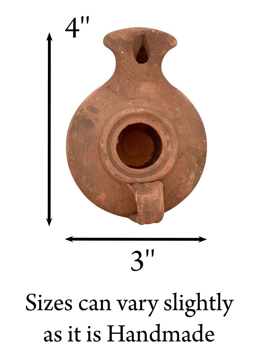 THE JERUSALEM GIFT SHOP Clay Oil Lamp Replica - Herodian Brown with Handle, Model HOL, Certificate of Authenticity, Judaica/Christian Gift