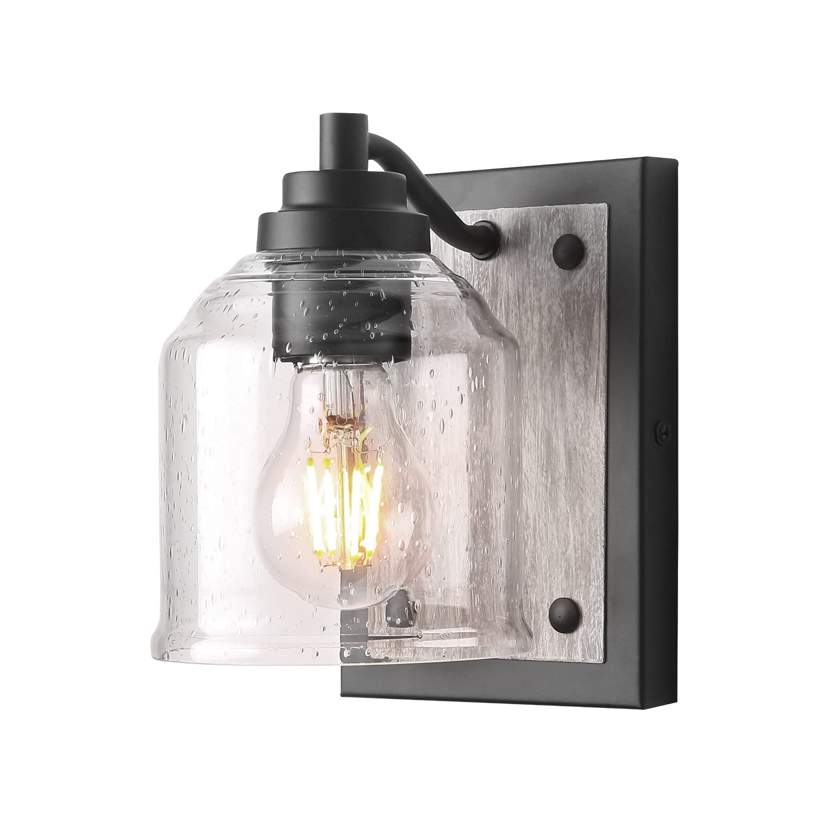YKLITG 5in Farmhouse Bathroom Vanity Light, 1-Light Grey Metal Sconce with Bubble Glass Shade, Model BD005-1-BK