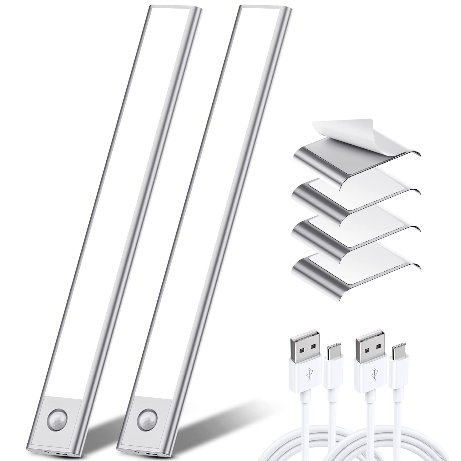 GRILIG 2000mAh LED Motion Sensor Lights - Magnetic Under Cabinet Strip Lights, White, Model SVR-H4114-PIR30, 2 Pack