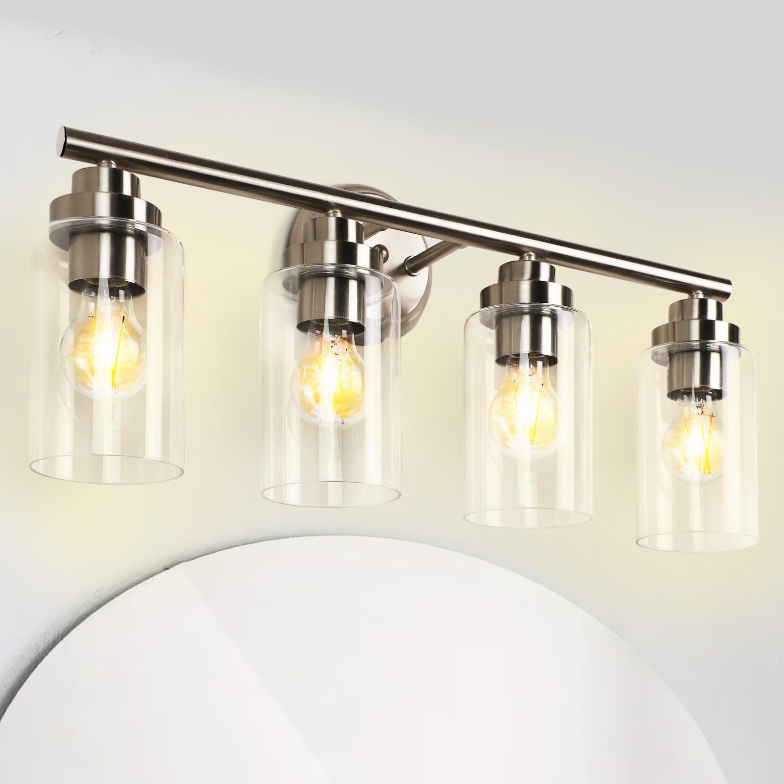 DLLT 4-Light Bathroom Wall Sconces, Silver Glass Shade Vanity Lighting, Model DINGLILIGHTING