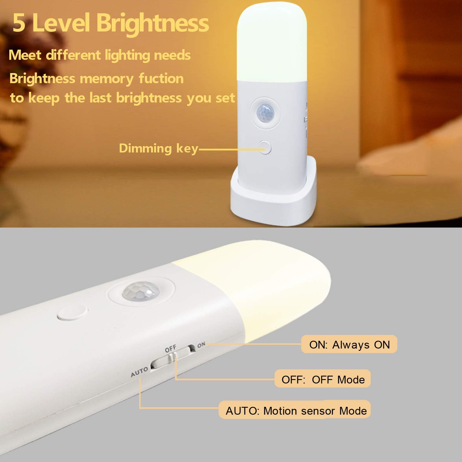 CREWEEL Motion Sensor Night Light, 2000mAh Battery, Warm White, Plastic, 2 Pack, Model C02W