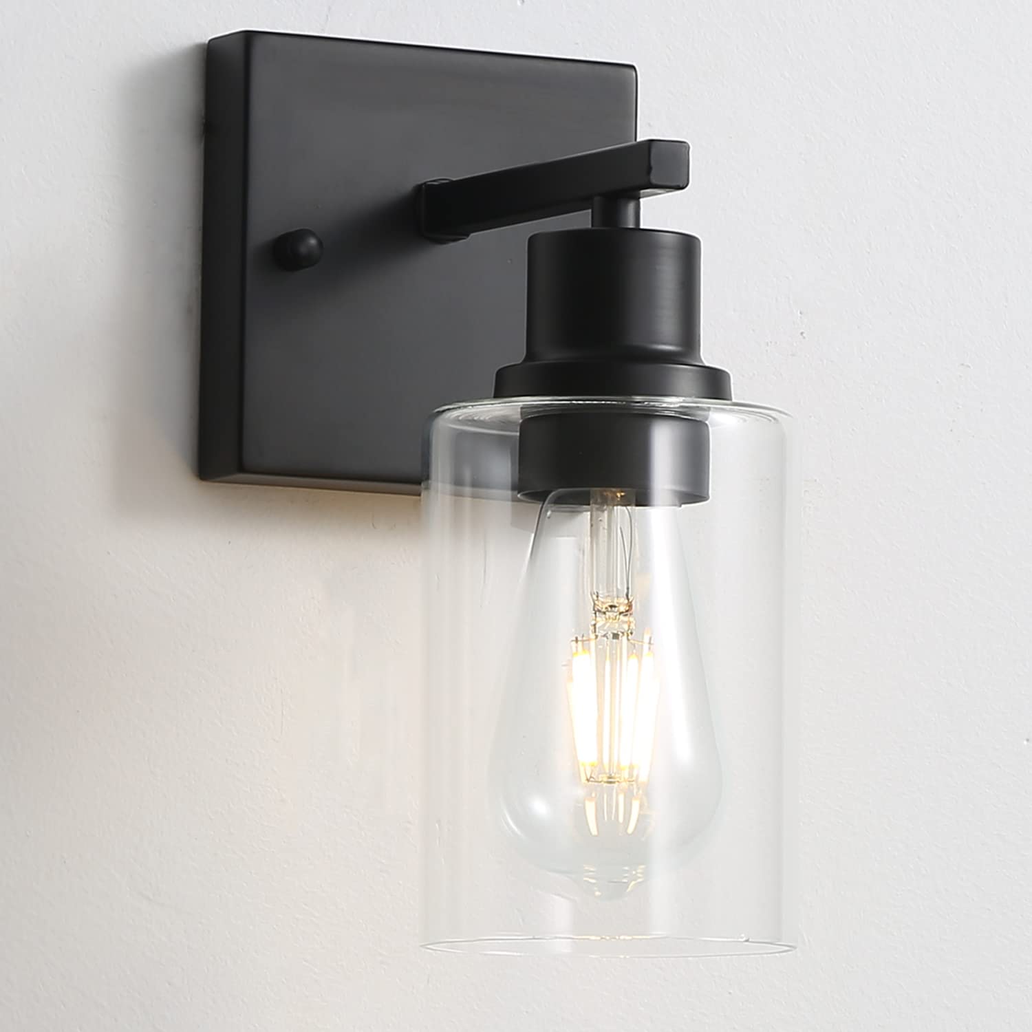 Filimitiy Bathroom Vanity Light Fixtures, 1-Light Matte Black Bathroom Lights, Wall Sconces With Clear Glass Shade For Hallway F