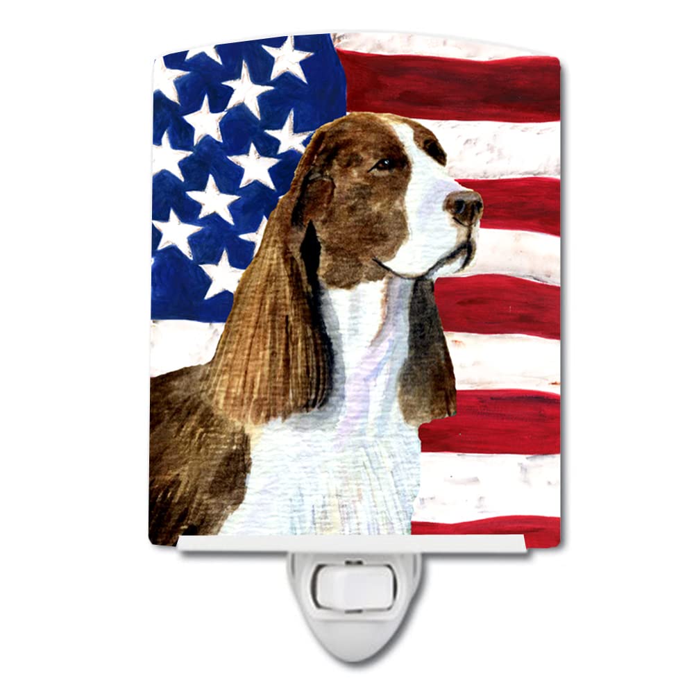 Carolines Treasures Ceramic Night Light, American Flag & Springer Spaniel, 6x4x3in, Multicolor, Model SS4040CNL