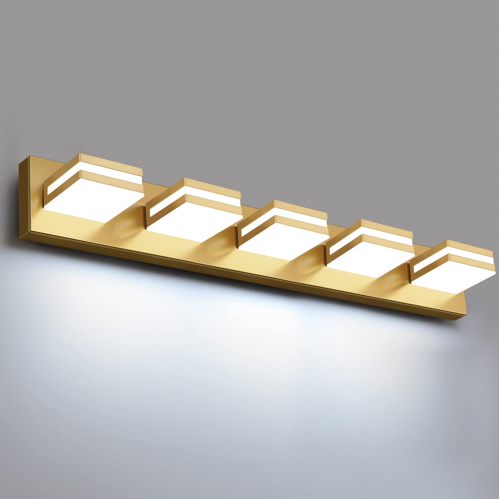 IZORRO LED Modern Bathroom Lights Fixtures(5-Light Dimmable) Gold Acrylic Wall Lighting Vanity Lights for Bathroom Over Mirror - 6000k 30In (No Assembly Required)