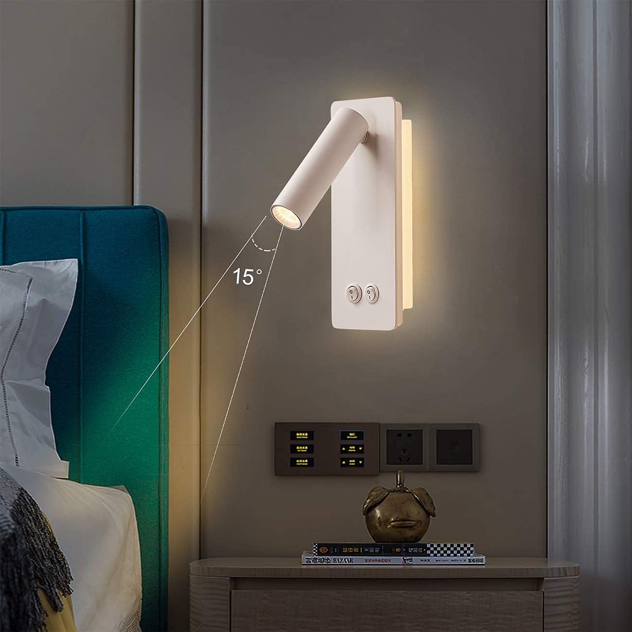 MOLUOLA LIGHTING LED Wall Lamp 3W Adjustable Sconce White Metal Bedside Light S07b