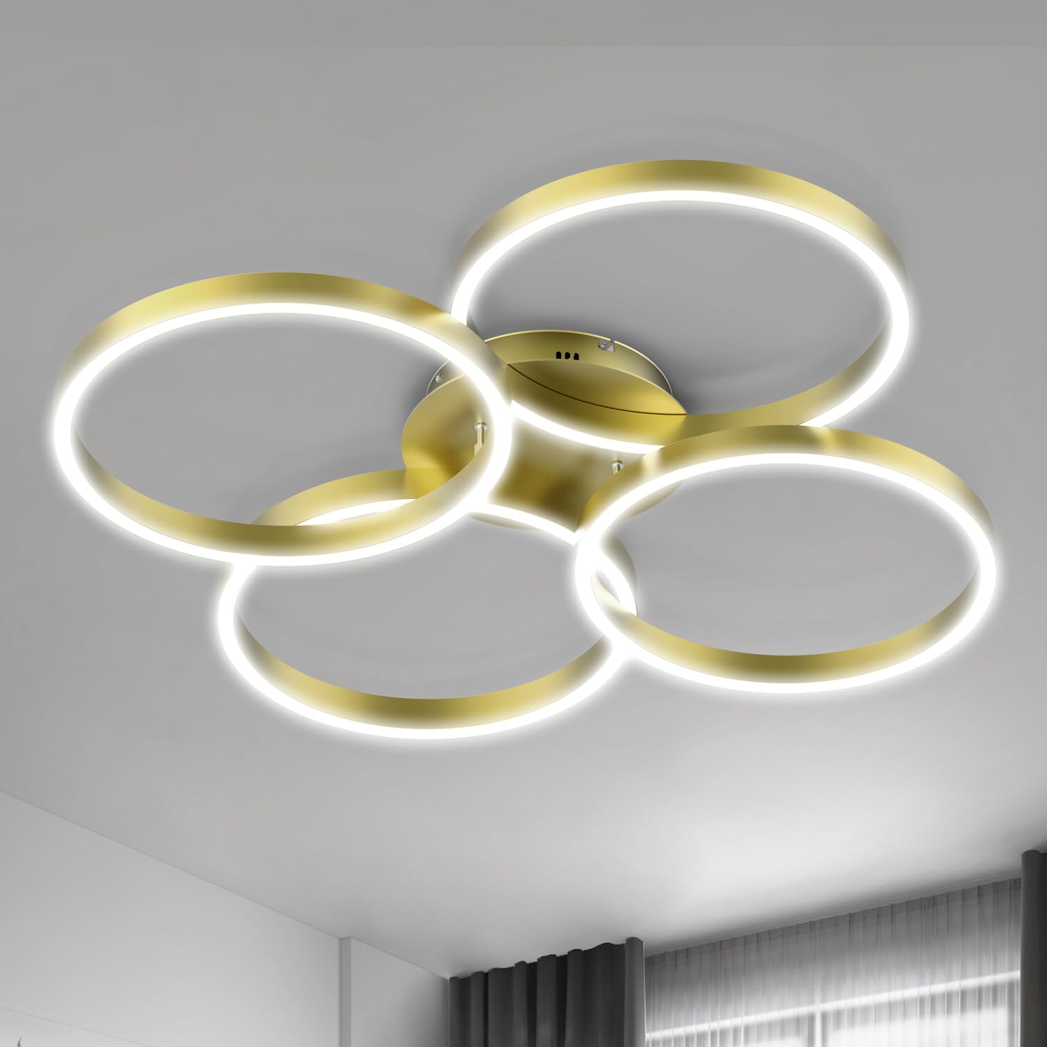 LOFIKEDI LED Ceiling Light 30W 4 Ring Dimmable 3500K-6500K Gold Flush Mount Model YF-LED2701-GLD
