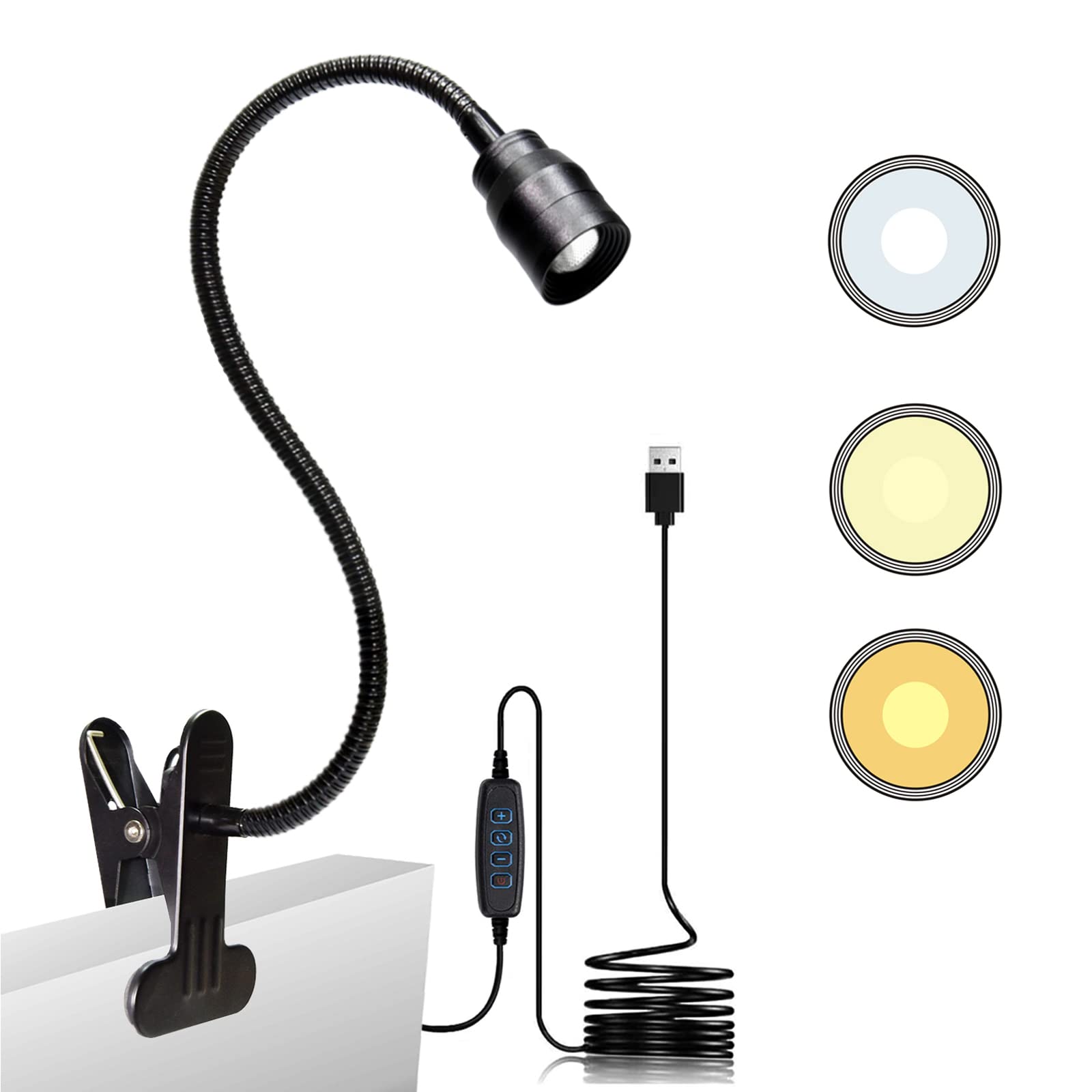 Ymcrlux Zoomable Led Reading Light, Dimmable Usb Clip-On Lamp, Adjustable Beam, Black, Model Zcl01