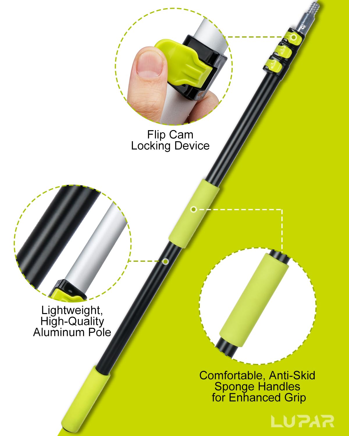Lupar Telescoping Light Bulb Changer Pole Kit, 3 FT to 12 FT, Includes 2 Baskets & Suction Cup for High Ceilings and Recessed Lights