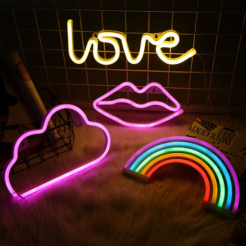 MorTime LED Neon Light, Pink Lip Shaped Sign for Party and Room Decoration, Plastic, Model LJQICLWN31