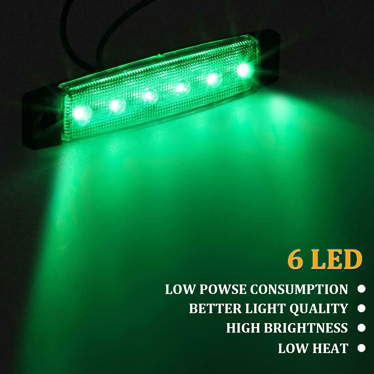 PSEQT LED Boat Interior Lights, Waterproof Courtesy Light Strip, Green, 10PCS, PC Lens for Fishing, Pontoon, Kayak, Yacht, Sailboat