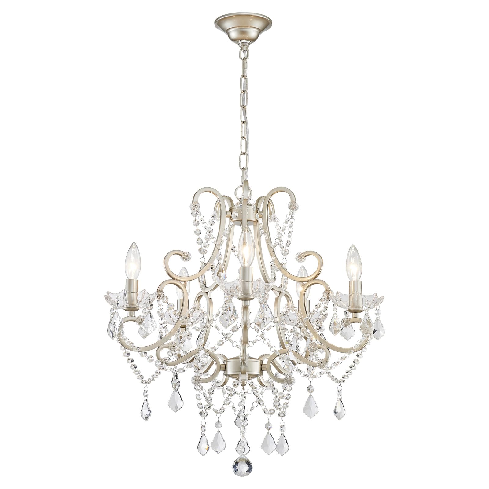 Crystal Chandelier, 5-Light Modern Chandelier for Dining Room Light Fixture, Nickel Finish Pendant Ceiling Light Fixture, Modern